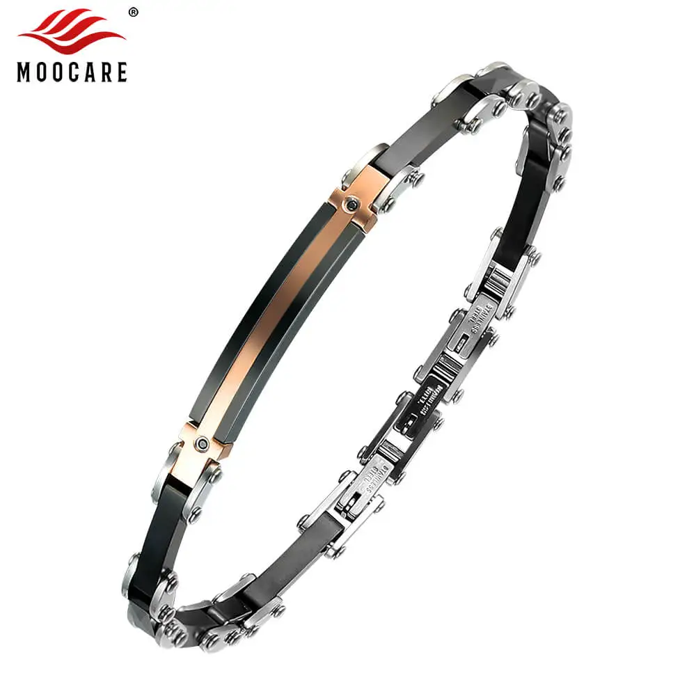 black gold Moocare мужской женский керамический браслет из нержавеющей стали, черный трендовый регулируемый металлический браслет с шармом для мужчин и женщин, ручная цепочка - Окраска металла: black gold