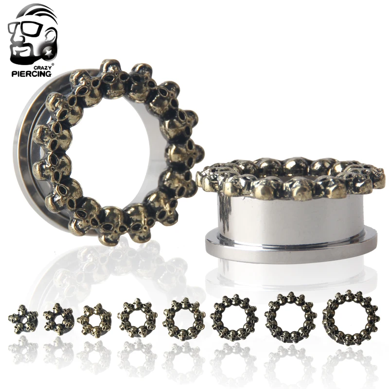 Винт с изображением скелета 316L пирсинг из хирургической стали затычки для ушей в