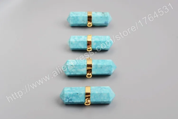 BOROSA Золотой шестигранник Druzy Blue Howlite камень граненый разъем двойной Bails Drusy кулон для модных ювелирных изделий G1010