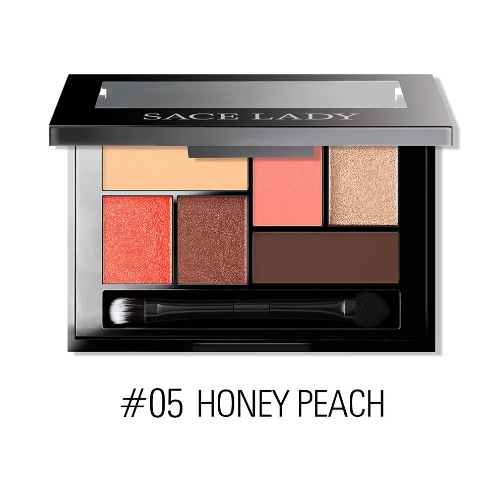 05 HONEY PEACH SACE LADY, блестящая палитра теней для век, водостойкая, макияж, пигмент, косметика, 6 цветов, мерцающие тени для век, палитра, матовая, голый макияж - Цвет: 05 HONEY PEACH