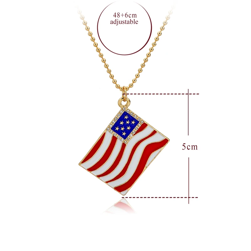LongWay Vintage Jewelry Gold Color Fashion Crystal Us Flag Long Necklace Sweater Beads Chain Necklaces &amp Pendants Sne150871 | Украшения
