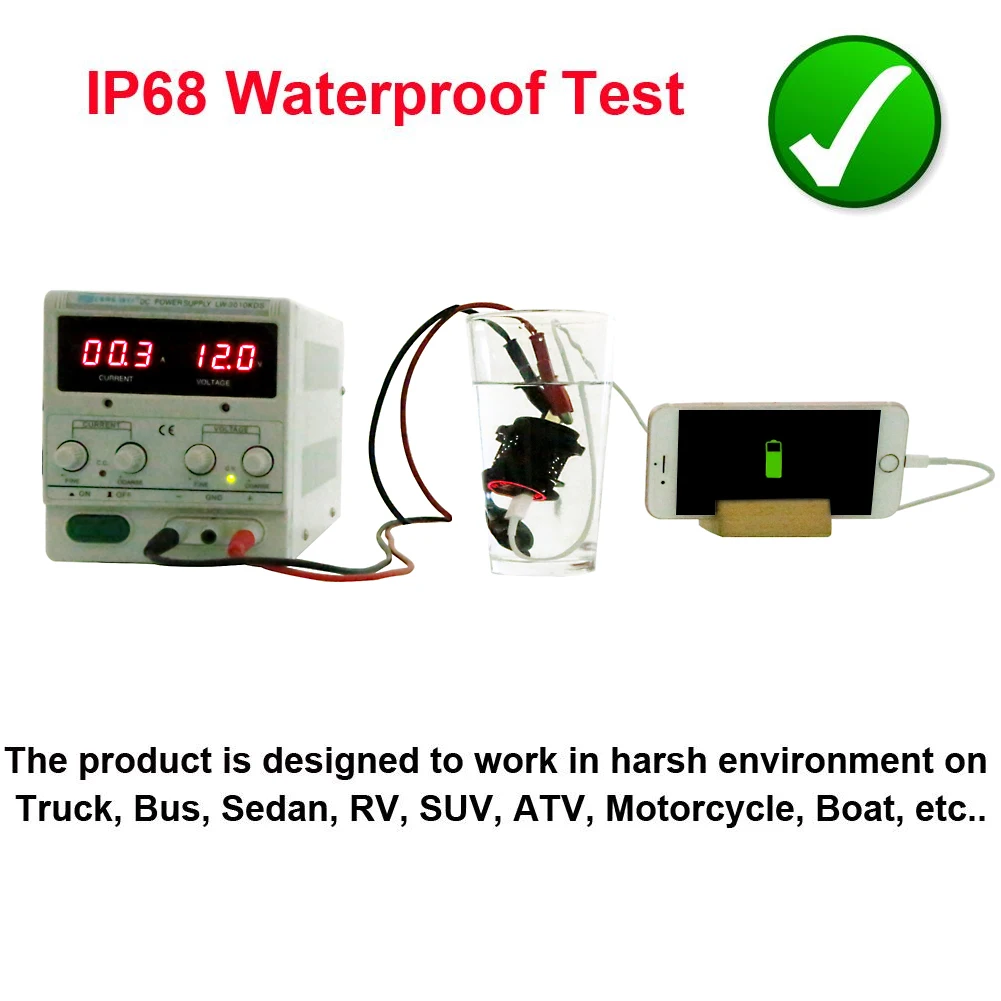 1 шт. универсальное автомобильное зарядное устройство водонепроницаемый двойной