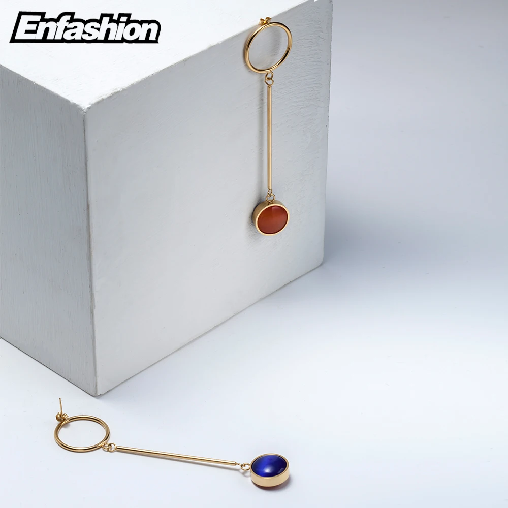 Enfashion, ювелирные изделия, цветные, с овальным камнем, свисающие серьги, золотой цвет, нержавеющая сталь, длинные висячие серьги для женщин, серьги EEF1015