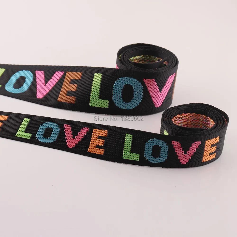 

5 Yards 25/38mm width Nylon Jacquard Webbing LOVE Pattern Colorful Ribbon Belt DIY Bag Shoulder Strap Garment Decor Accessories