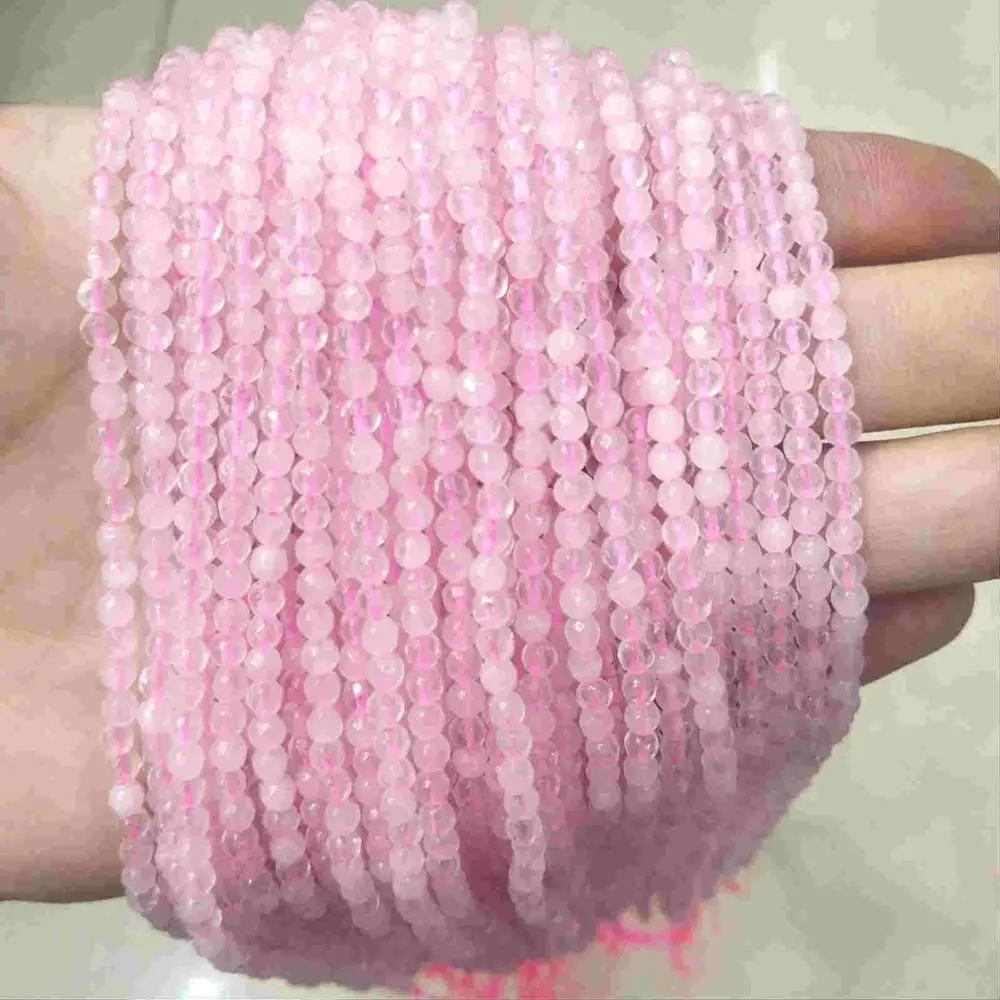 Pink Quartz Граненые 3 мм натуральный камень бусины розовый кристалл кварца лазурит Агаты драгоценный камень бусины для самостоятельного изготовления ювелирных изделий браслет - Цвет: Pink Quartz