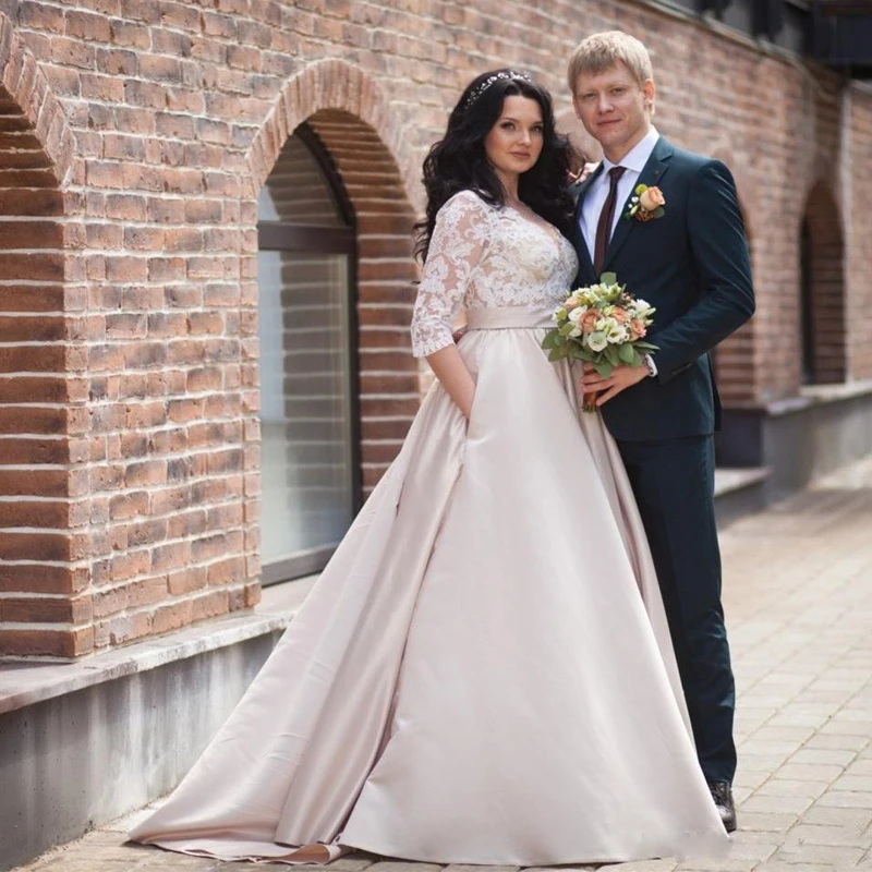 Свадебные платья трапециевидной формы vestidos de noiva кружевные атласные свадебные с