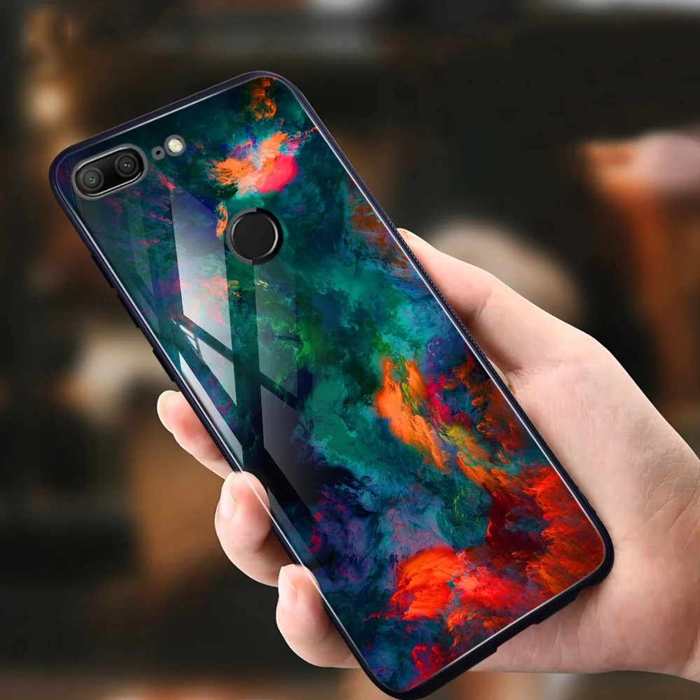 Marble Case For Huawei Honor 9 Lite Tempered Glass Phone P20 Enjoy 7S P Smart Cover |