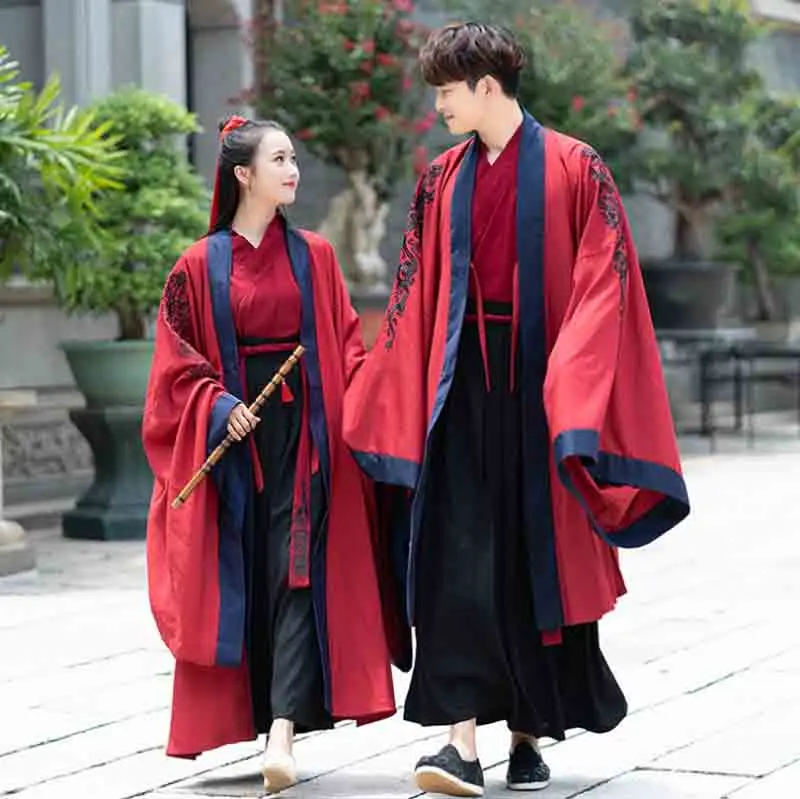 Пара Hanfu древний традиционный Китайский Винтаж Красный Черный наборы для