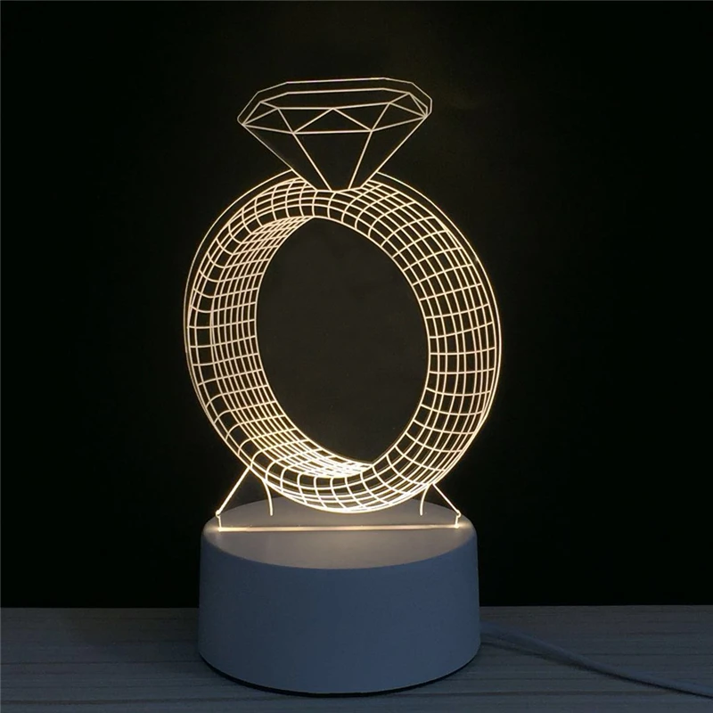 LED 3D бриллиантовое кольцо Ночная бижутерия сувенир акриловая лампа светящаяся с