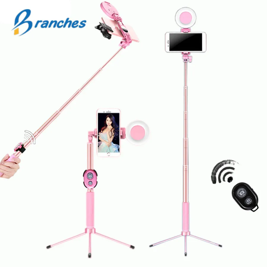 

1.7m Extendable live Tripod Selfie Stick LED Ring light Stand 4 in 1 With Monopod Phone Mount for iPhone X 8 Android Smart Phone