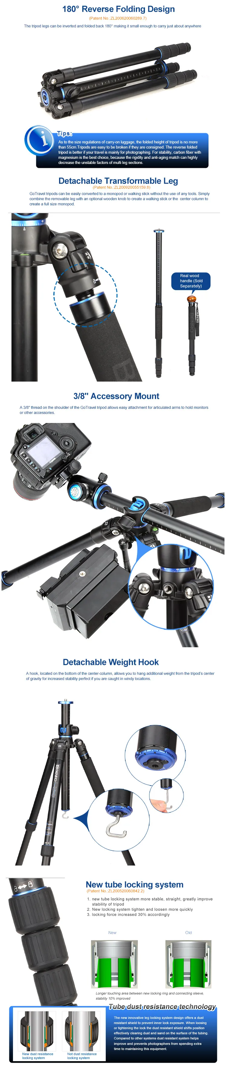 Benro GA168T легкий штатив для цифровой видео DSLR камеры стенд монопод с быстросъемным Трипод аксессуары для экшн-камеры