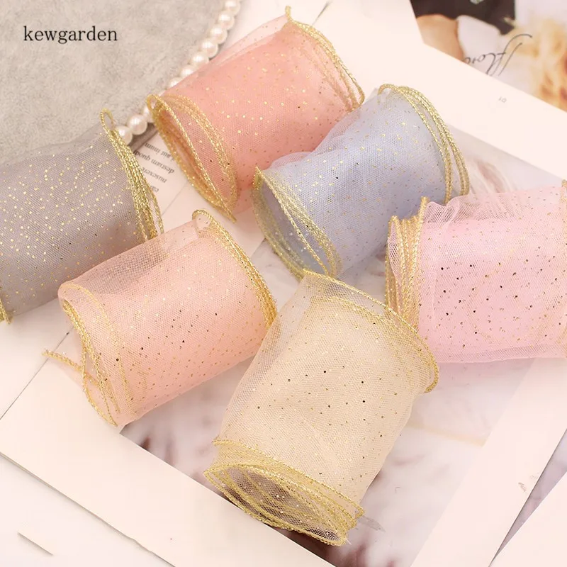

Kewgarden Gold Dot Hard Edge Gauze Ribbon DIY Boknot Accessories 8CM 80mm Handmade Tape Voile Packing Webbing 8 Meters