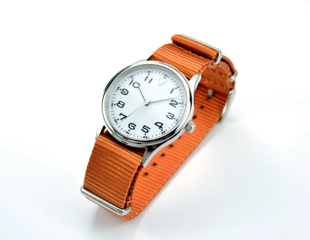 Повседневные часы с нейлоновым ремешком белый циферблат оранжевый ремешок