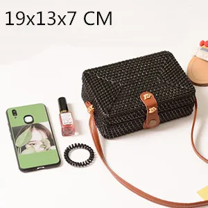 Black Box 19X13X7cm Пляжные сумки из ротанга, новинка, летние соломенные сумки, сумочки ручной работы, женские сумки через плечо, тканые сумки в стиле бохо - Цвет: Black Box 19X13X7cm