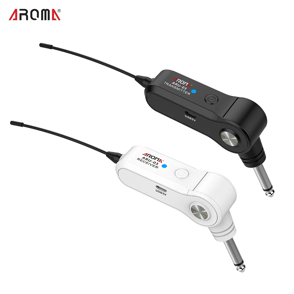 

AROMA ARU-03 UHF Wireless Audio Transmission System Transmitter Guitar Receiver Set Electric Guitar Transmitter Built-in Battery