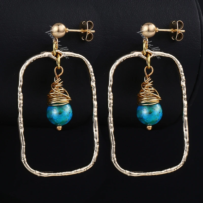 Womens Dangling Earrings Geometric Rectangle Blue Stone Beaded Drop For Women Unique Woman Jewelry Gift Wholesale HDE01 | Украшения и