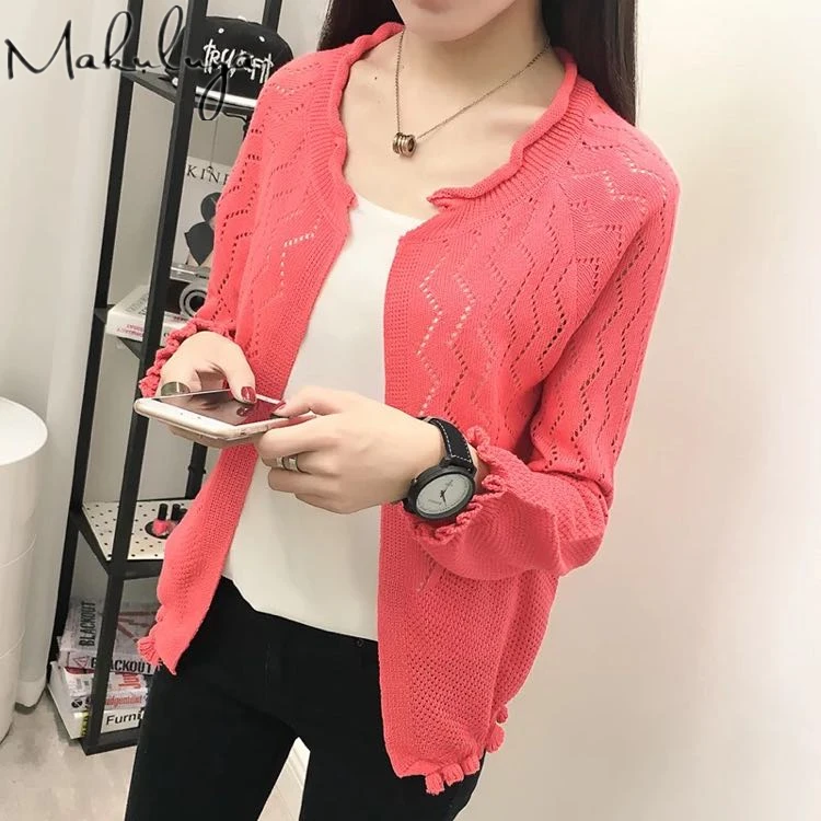 Spring autumn women solid color Sweater female outerwear short sweater lady style long sleeve Knitting Cardigan coat QW |