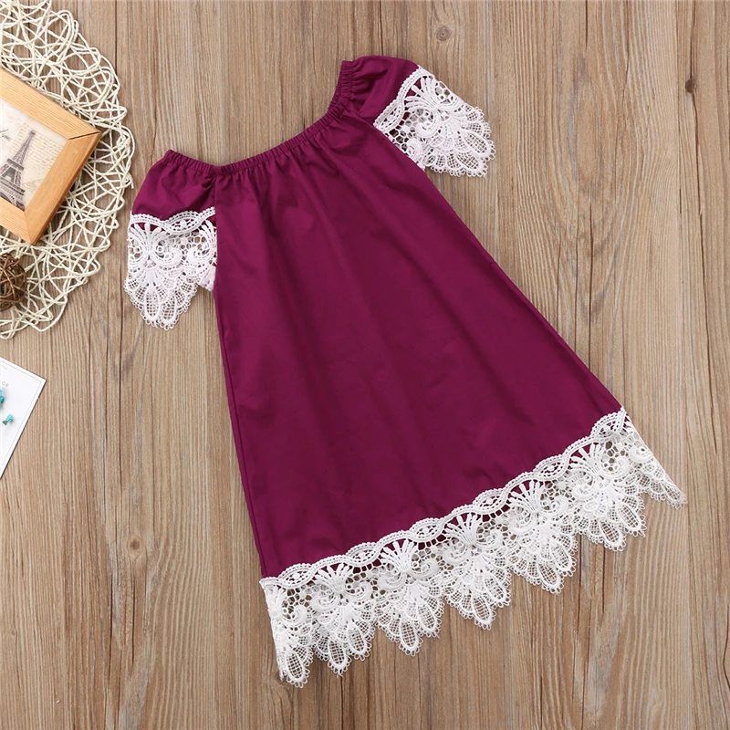 Emmababy 1-6Y Kid Baby Girl dress summer girls Off Shoulder Lace edge cotton Party Pageant Dresses baby girl Sundress Clothes | Детская