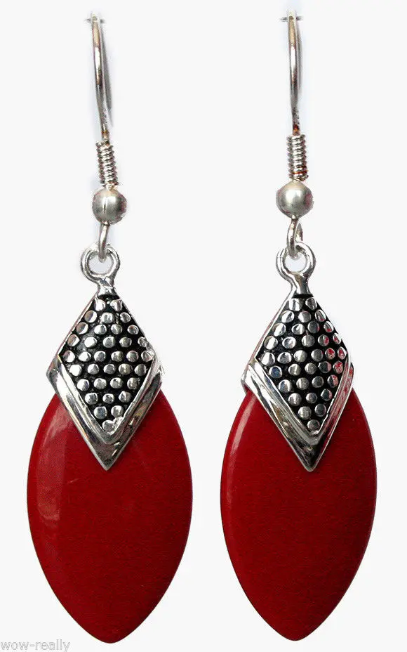 

Hot sell Noble- hot sell new - Stunning Red Coral Bead 925 Sterling Silver Earrings with Hook