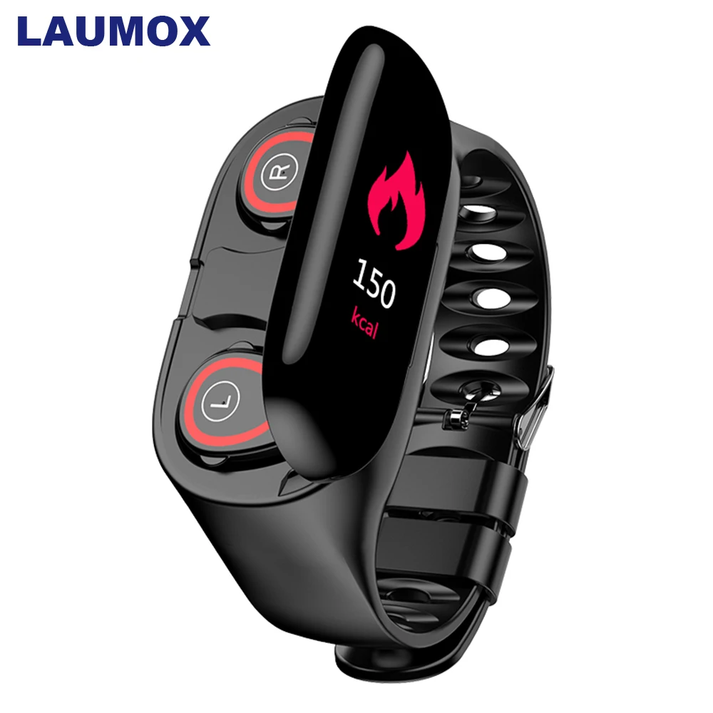 LAUMOX M1 беспроводные Bluetooth наушники с монитором сердечного ритма стерео наушники гарнитура долгое время ожидания спортивные часы браслет для мужчин