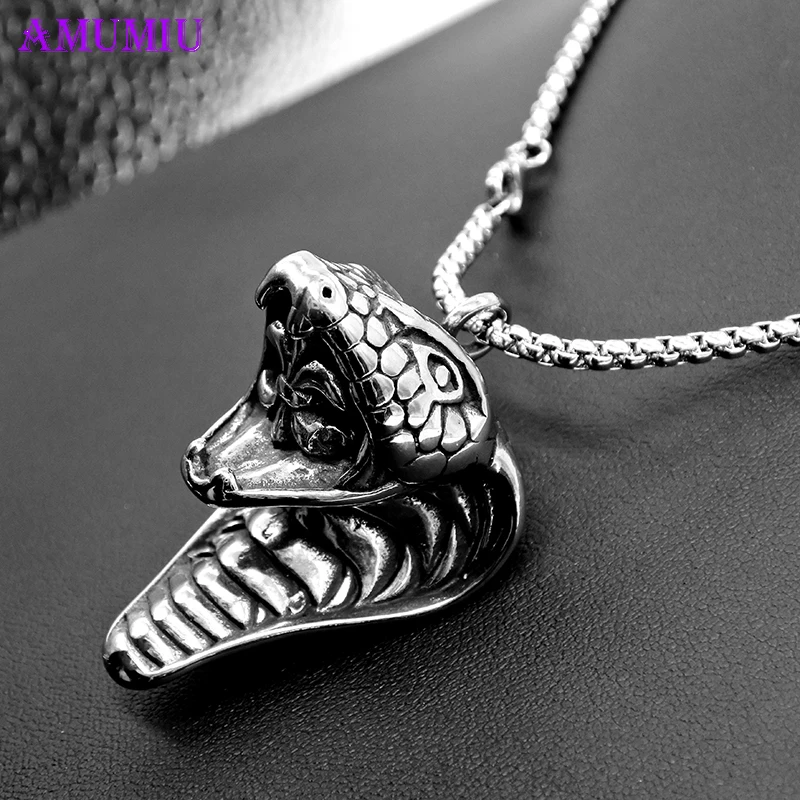 

AMUMIU stainless steel necklace pendant Snake tongue pendants heavy queen evil jewelry men women P063