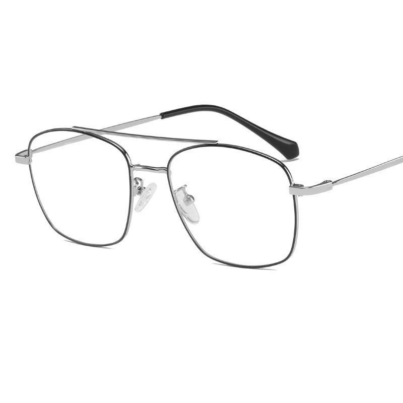 

New retro glasses frame metal box flat mirror trend double beam glasses frame can be equipped with myopia glasses.