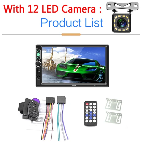 With 12 LED Camera Автомагнитола AMPrime 2 Din " HD Авторадио Зеркало Ссылка для Android/IOS Авто Мультимедиа Поддержка резервная камера аудио стерео плеер - Цвет: With 12 LED Camera