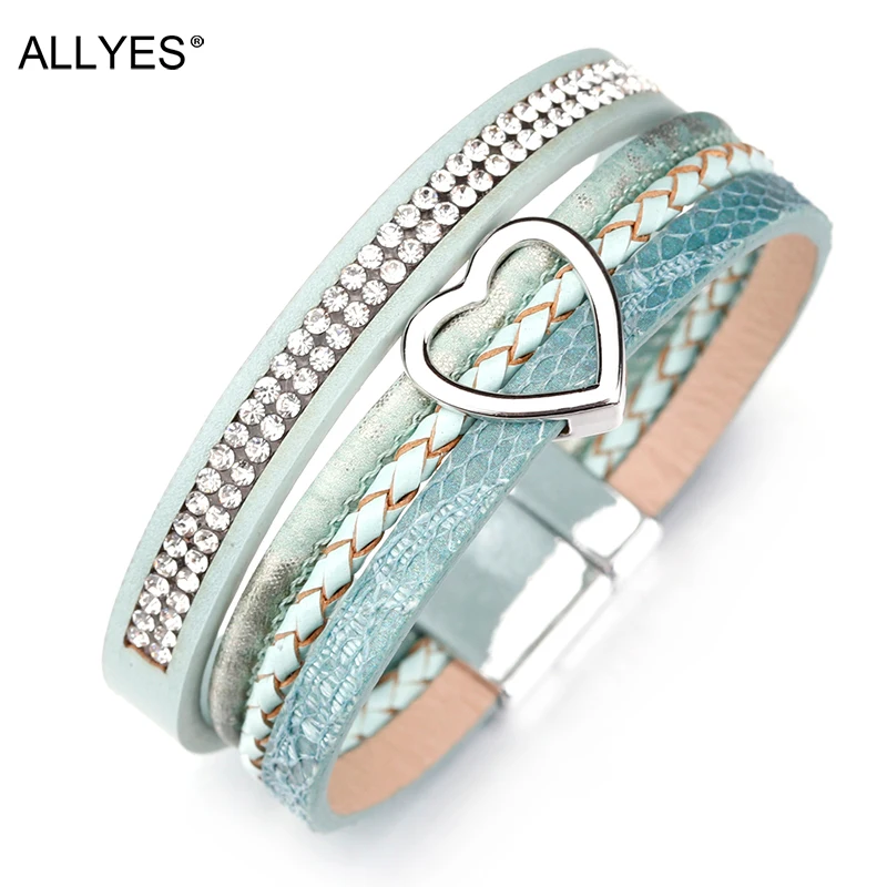 Женский кожаный браслет ALLYES широкий многослойный Плетеный на запястье с