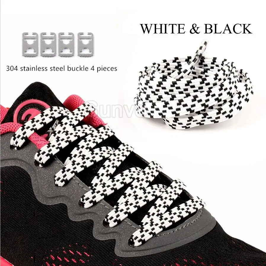 White and Black Эластичные шнурки без шнуровки, шнурки для кроссовок, обувь на плоской подошве для детей и взрослых, спортивный резиновый шнурок, шнурки, шнурки, аксессуары - Цвет: White and Black
