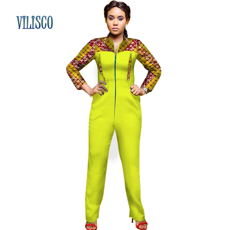 Casual African Print Jumpsuit for Women Patchwork Colorful Zipper Jumpsuit Bazin Riche Traditional African Clothing WY2984