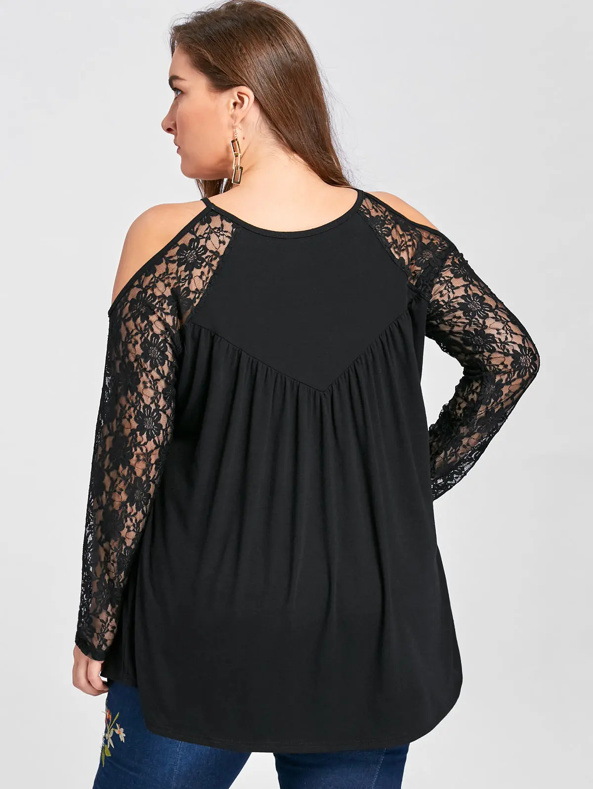 Wipalo Plus Size 5XL Lace Trim V Neck Cold Shoulder Flowy Top Femme Crochet Vintage Shirt Women Summer 2017 Oversize|shirt women summer|women