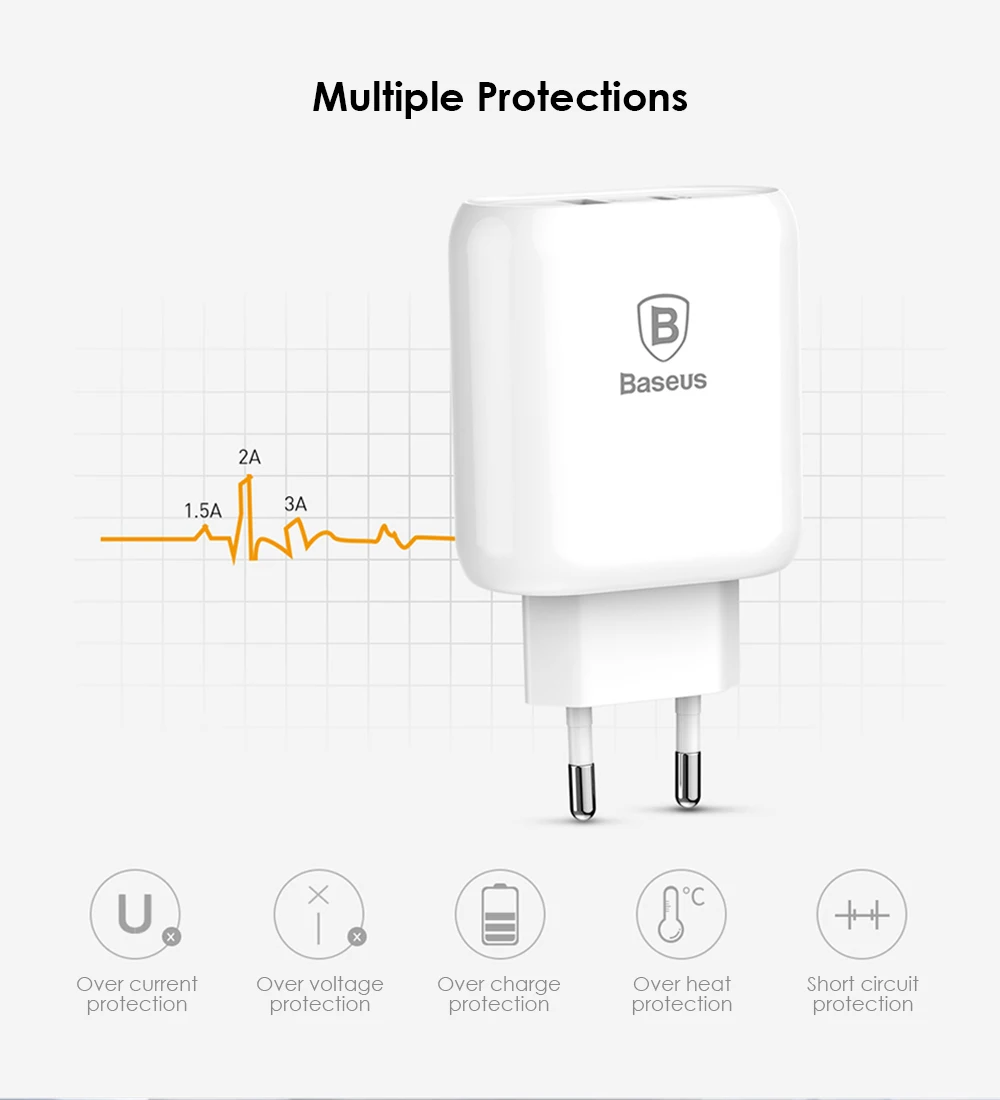 Baseus Bojure серия EU Plug Dual USB QC3.0 быстрое зарядное устройство 23 вт универсальное для