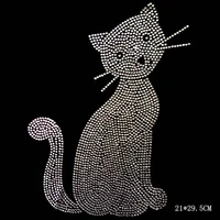 2pclot cat design iron on applique patches hot fix rhinestone motif designs iron on crystal transfers design