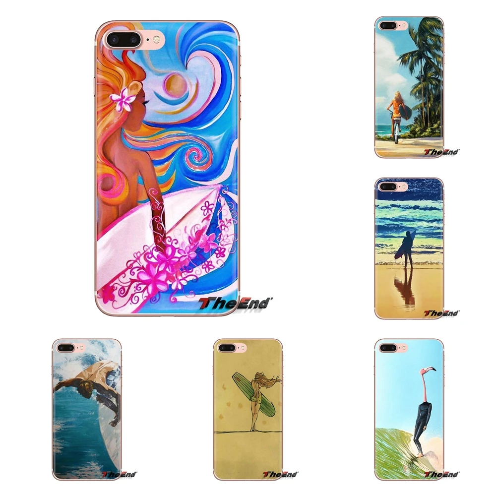 Surf Girl Art - силиконовый чехол для телефона Xiaomi Mi4, Mi5, Mi5S, Mi6, Mi A1, A2, 5X, 6X, 8, 9 Lite, SE, Pro, Max, Mix 2, 3, 2S с изображением сёрфингистки.