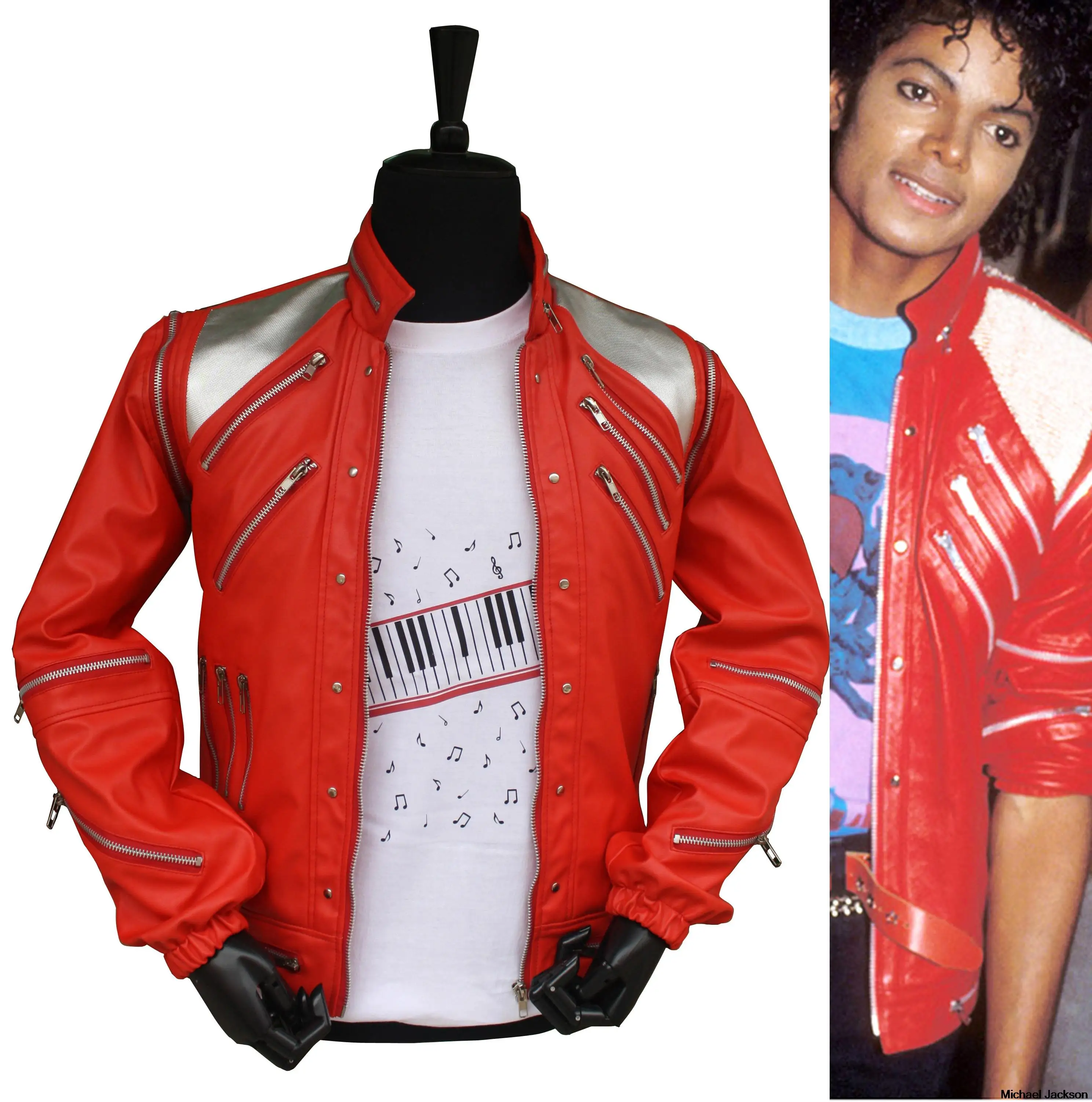 Jacket abd T shirt MJ Beat It Повседневная панк красная куртка на молнии в американском стиле верхняя одежда Майкл Джексон - Цвет: Jacket abd T shirt