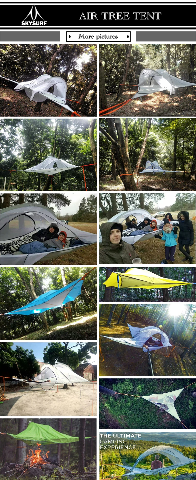 SKYSURF кемпинговая подвесная палатка с деревом для 3-4 человек, Ультралегкая треугольная подвесная палатка для кемпинга, переносная палатка-гамак