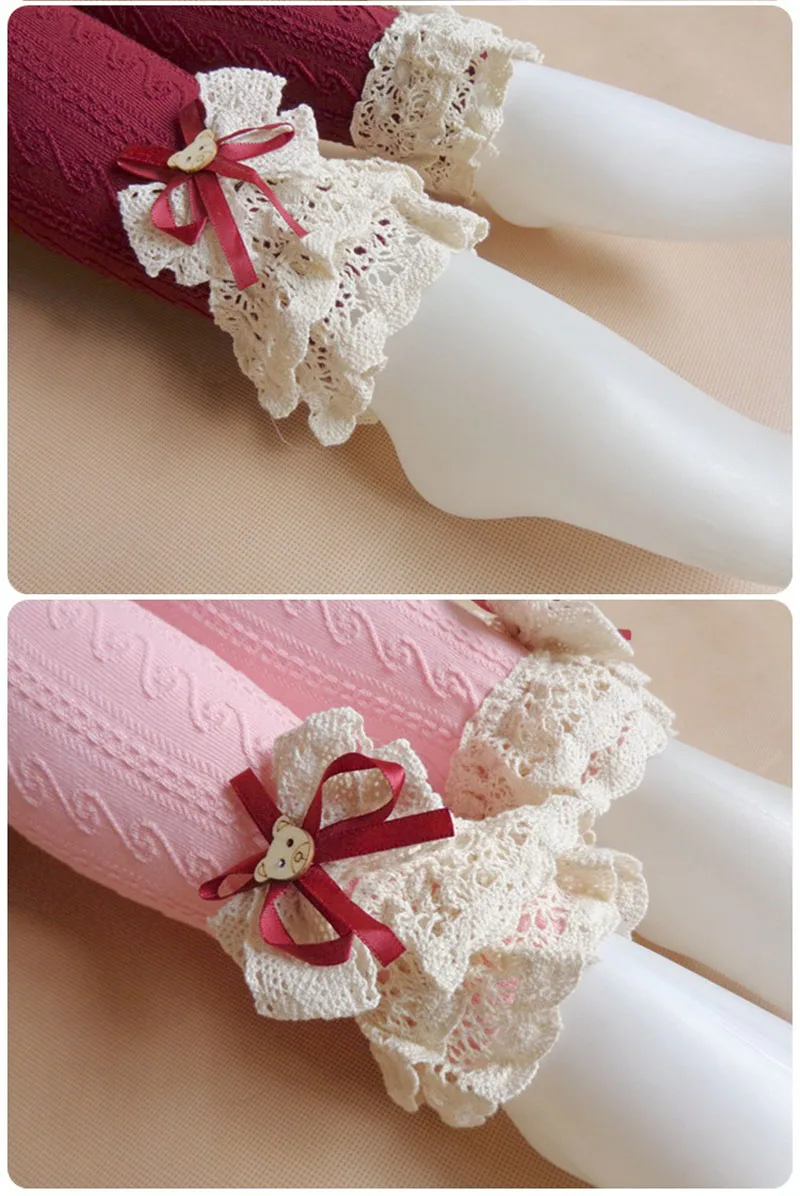 Зимние леггинсы для маленьких девочек модные детские с бантиком и кружевом