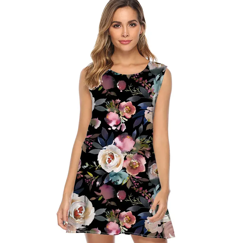 QZ1421 Pretty pink glitter dress for women Print Casual Chiffon Dress Sleeveless O neck Cute Summer Dress mini fashion Beach Dress - Цвет: QZ1421