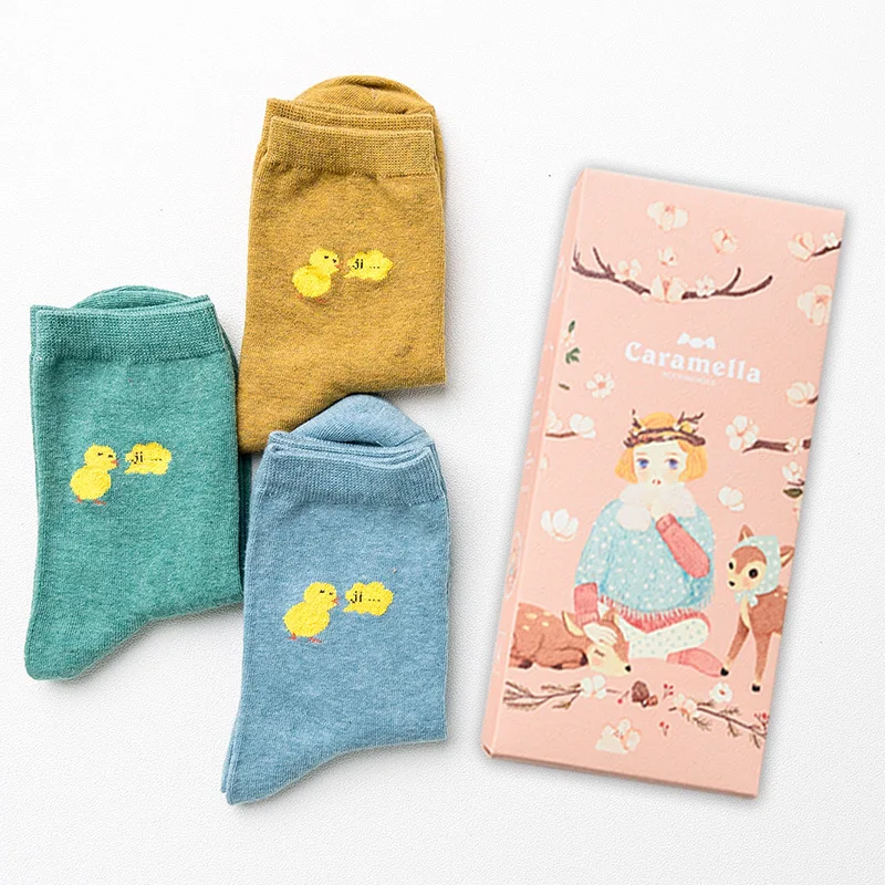 OLN/Подарочная коробка женские хлопковые носки с милым рисунком цыпленка на осень