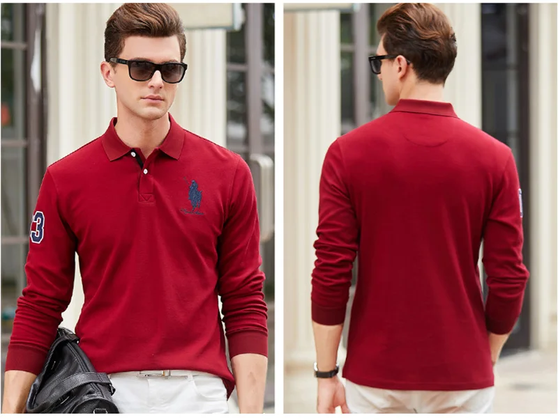 Верхняя одежда Qualite Solide couleur 3D Broderie Polo Chemise повседневные рубашки поло hommes de Polo A manches Longues 2019New поступление поло