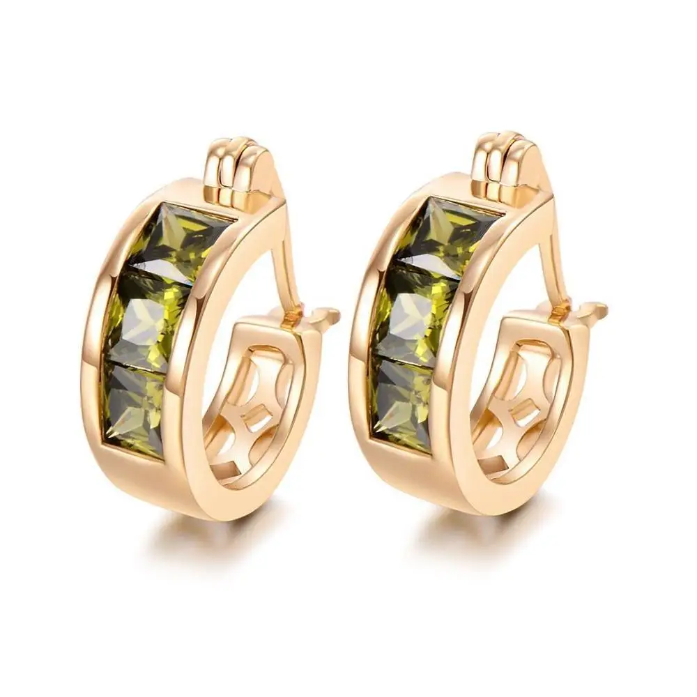 MxGxFam золотой цвет 18 k квадратные серьги-кольца для женщин модные ювелирные изделия AAA+ кубический циркон хорошее качество - Окраска металла: Olive Green