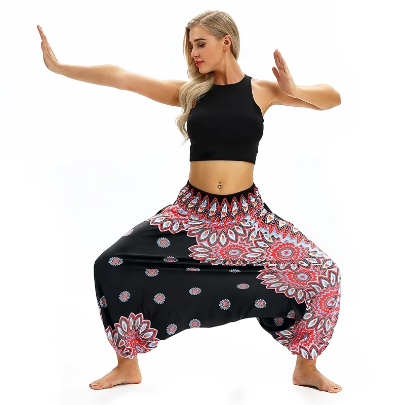 D101638 Raisvern женские пляжные брюки, брюки Boho Gypsy Hippie, Женские Широкие штаны-шаровары с принтом павлиньих перьев, эластичные брюки - Цвет: D101638