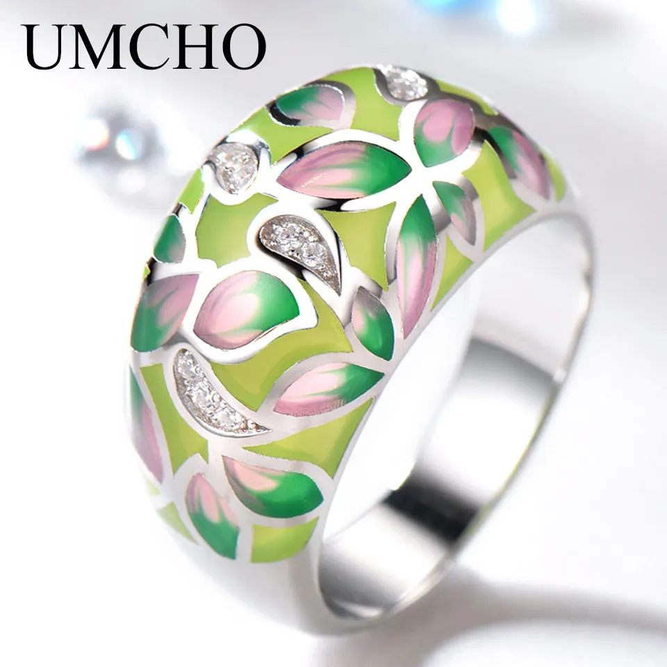 UMCHO, 925 пробы, серебряные кольца для женщин, ручной работы, яркий эмалированный с цветами, модные, вечерние, подарок, обручальное, юбилейное кольцо, ювелирное изделие