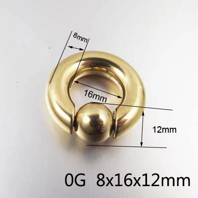 0G 8x16x12mm Цельнокроеное платье с большой Размеры золото Титан плененное обруч кольцо пупка Кольца для губ губная серьга Весенний Бал Нос Кольца, Пирсинг тела, украшения - Окраска металла: 0G 8x16x12mm