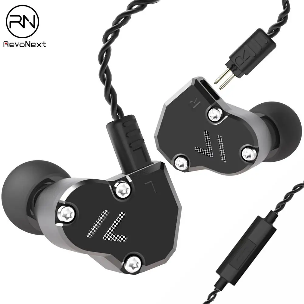 Black with mic Наушники-вкладыши с гибридной технологией Revonext QT2S 2DD+ 1BA, HIFI Monito, спортивные наушники для бега, наушники-вкладыши, кабель для обновления QT5 - Цвет: Black with mic