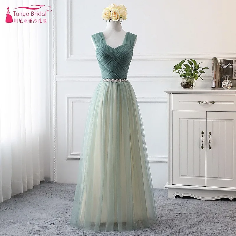Платье для свадебной вечеринки, платья подружки невесты, Vestido de festa sage, зеленое Тюлевое вечернее платье, платье подружки невесты DQG444 - Цвет: 140cm length