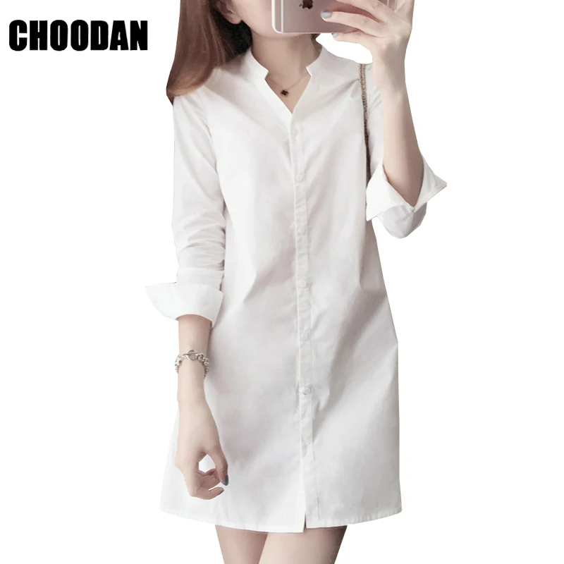 Платье рубашка с длинным рукавом весна осень мода корейский стиль 2018 женское