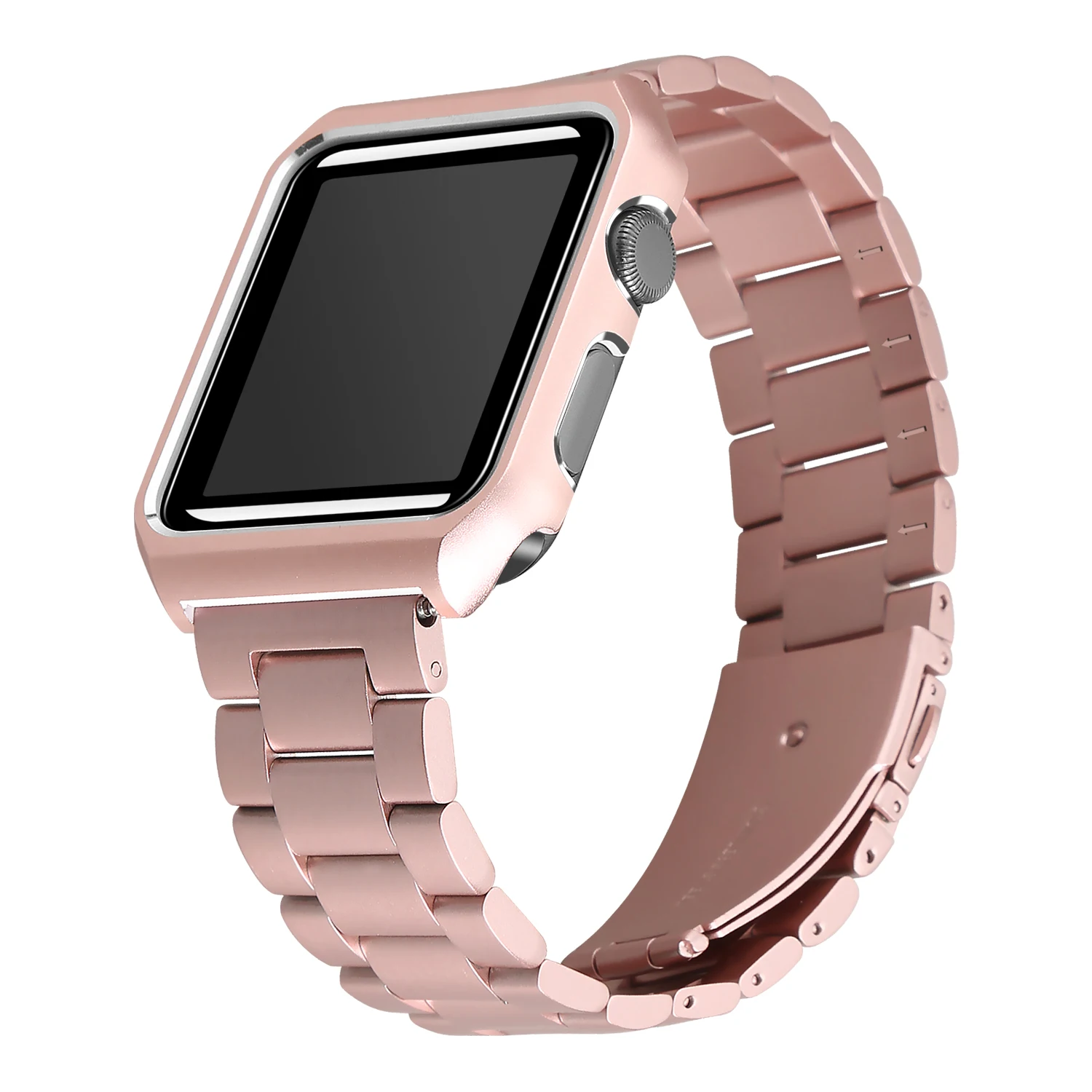 rose-pink JANSIN металлический чехол+ ремешок из нержавеющей стали для Apple Watch 38 мм 42 мм 40 мм 44 мм ремешок для iwatch серии 4 3 2 1 чехол с браслетом - Цвет ремешка: rose-pink