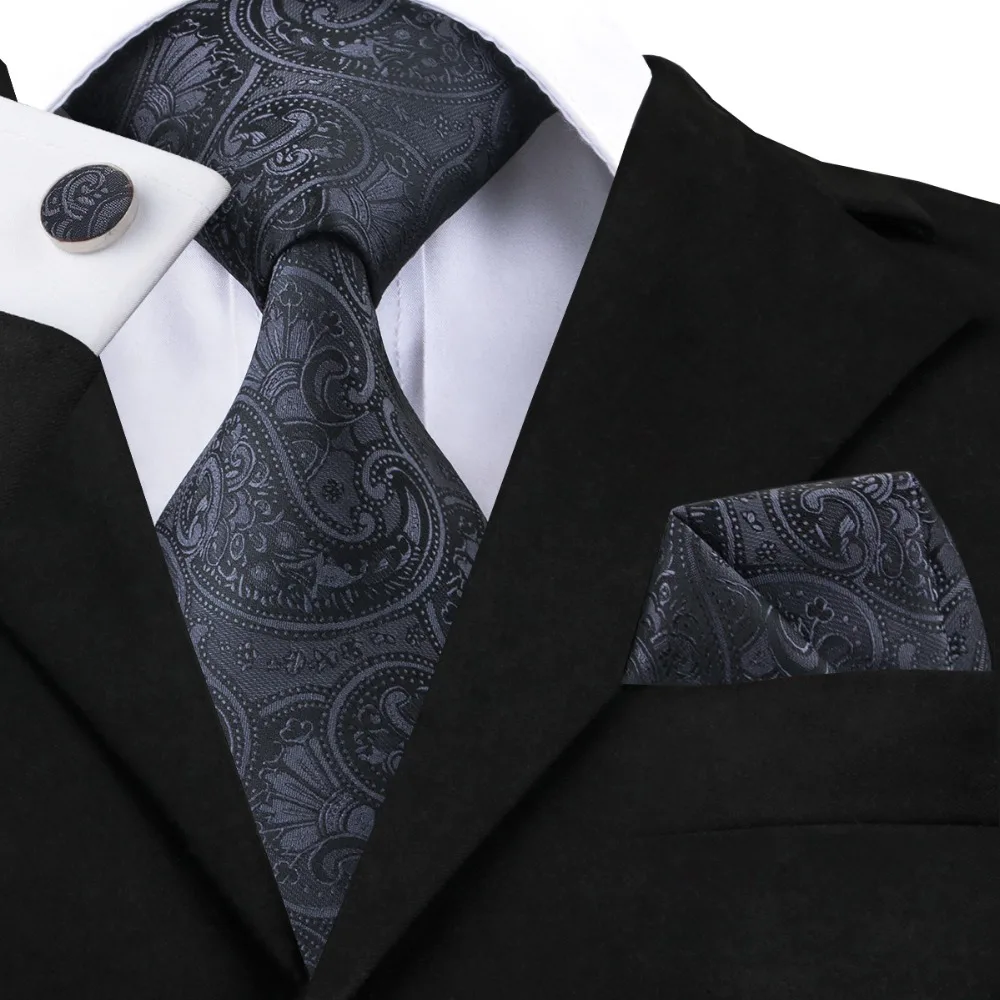 

20 Styles Black Ties Paisley Floral Silk Luxury Necktie Men's Classic Party Wedding Tie Set and Handkerchiefs Cufflinks 8.5cm