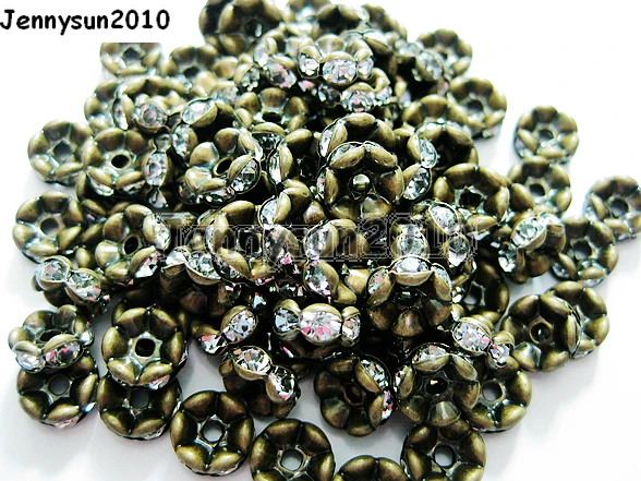 

200pcs/lot 5mm Top Quality Czech Clear Crystal Rhinestone Pave Wavy Rondelle Metal Bronze Plated Spacer Loose Beads Jewelry